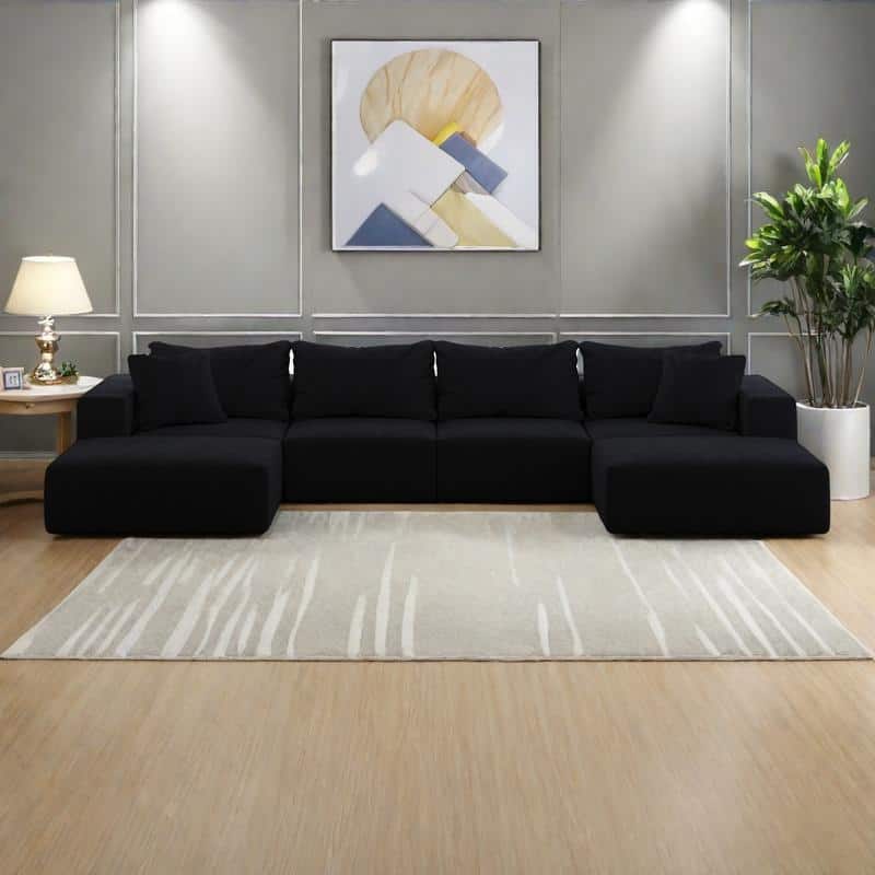 162" Chenille Modular Cloud Sectional Sofa with 6 Pillows, Oversized Sponge Cushions