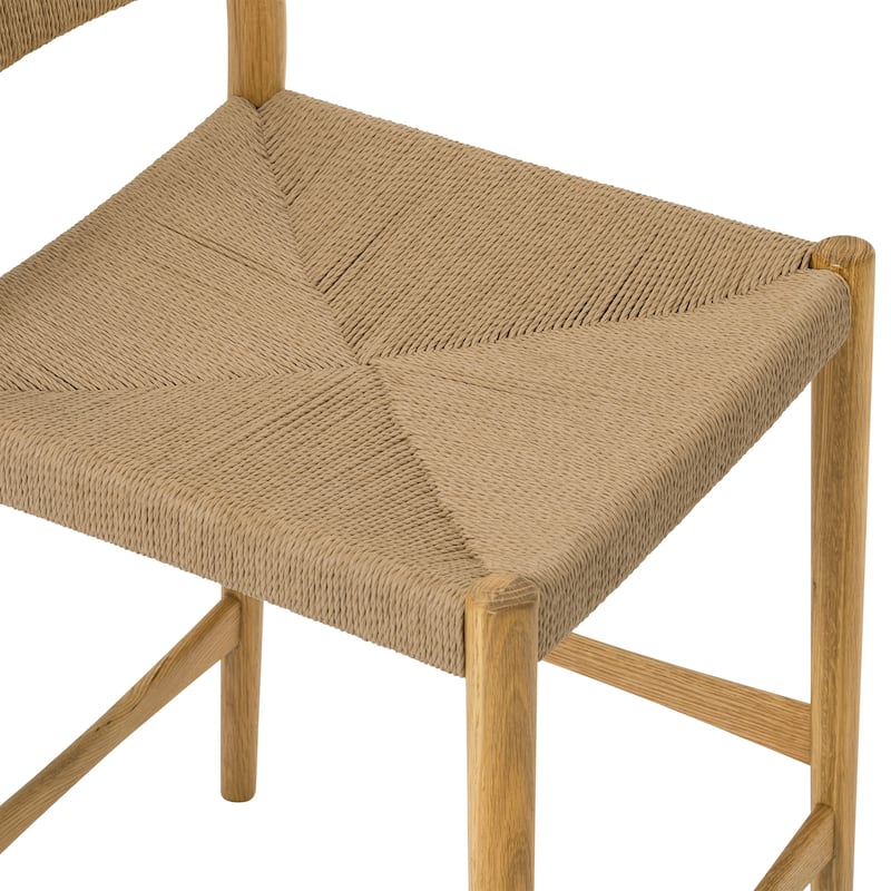 Erie Solid Wood and Woven Paper Cord Bar or Counter Height Chair Bar Stool