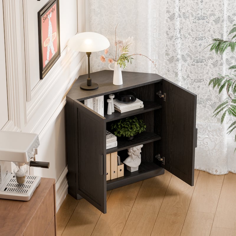 31"H Corner Sideboard Cabinet Free-Standing Corner Storage Organizer