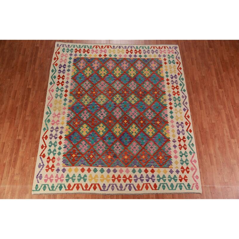 Kilim Oriental Area Rug Flatweave Bedroom Wool Carpet - 8'3"x 9'8"