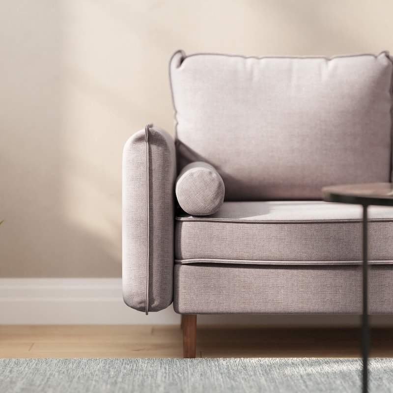Compact Faux Linen Upholstered Loveseat with Wooden Legs