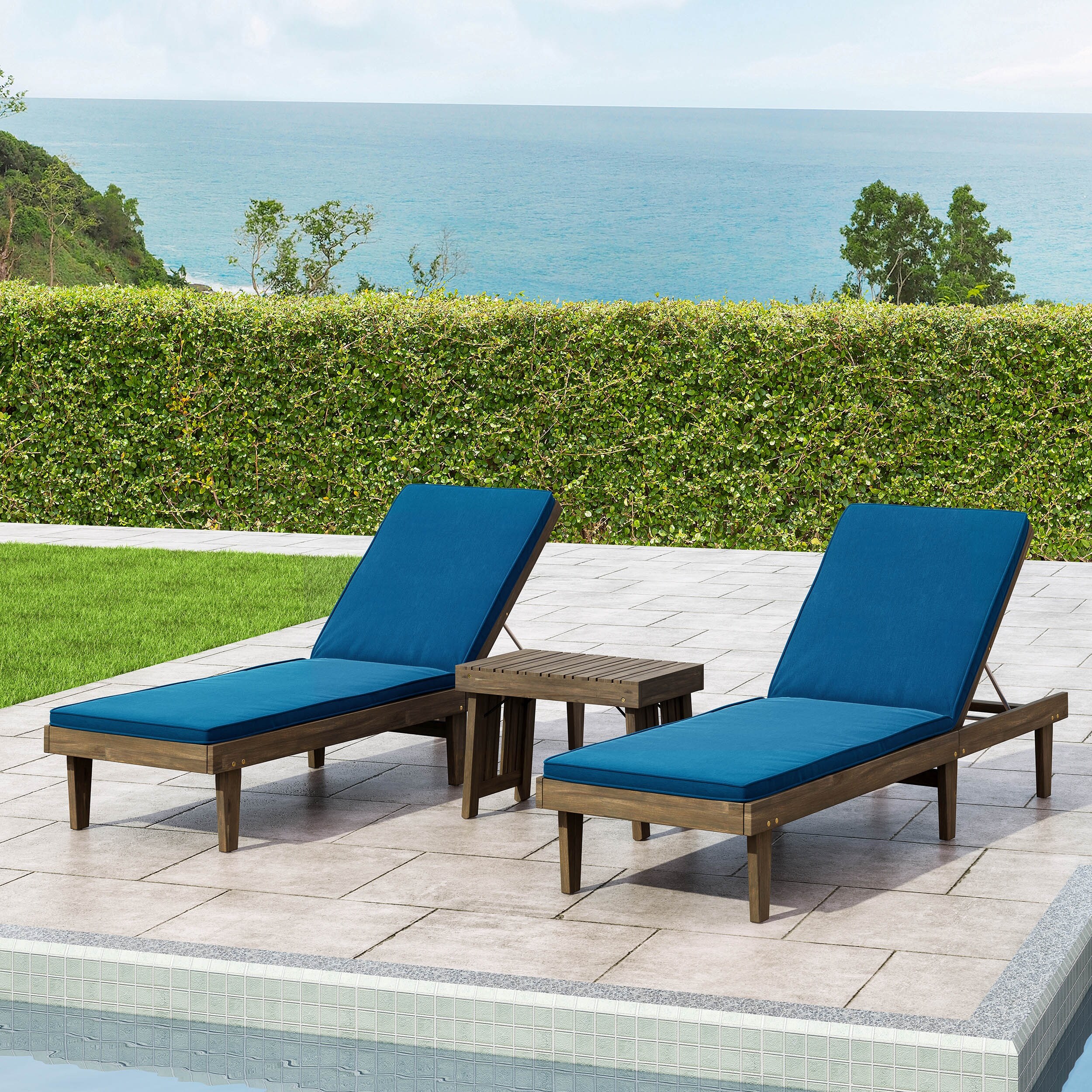 Nadine Acacia Wood 3-Piece Chaise Lounge Set for Outdoor Spaces-image