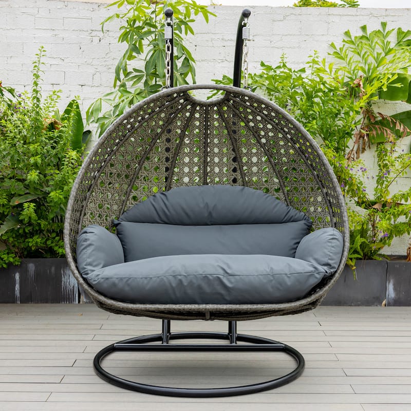 LeisureMod Wicker Hanging 2 person Egg Swing Chair - Dark Orange - 27"Dx57"Wx78"H