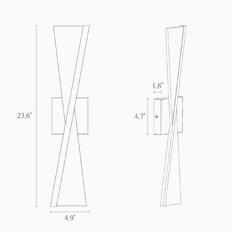 Modern LED Linear X Frame Glam Wall Sconce with Acrylic shade for Dining Room Mirror - W4.9" x H23.6" x D1.8"