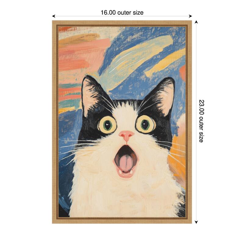 Really Scream Cat by Melloi Art Prints Framed Canvas Wall Art - 16 x 23 in