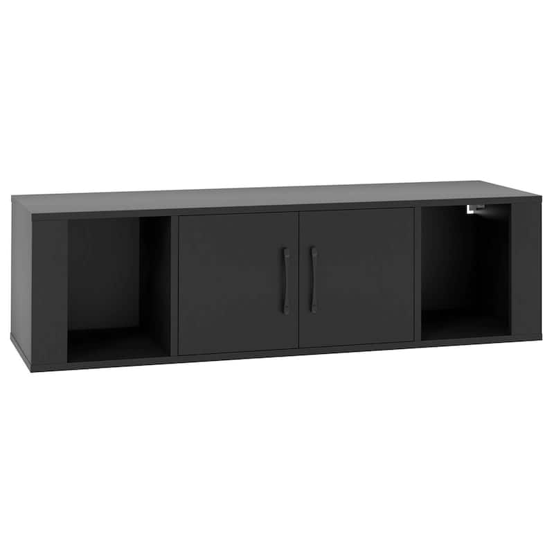 Floating Media Console with 2 Doors and 2 Storage Cubes - Black