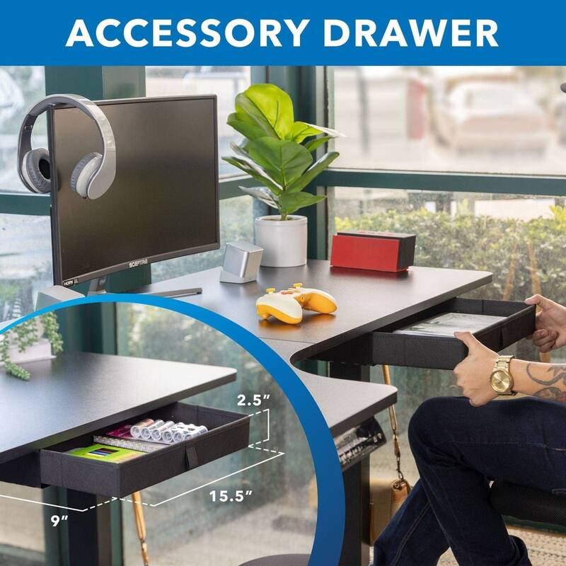 Mount-It! 57"W L-Shaped Adjustable Particle Board Standing Desk, Black (MI-15002)