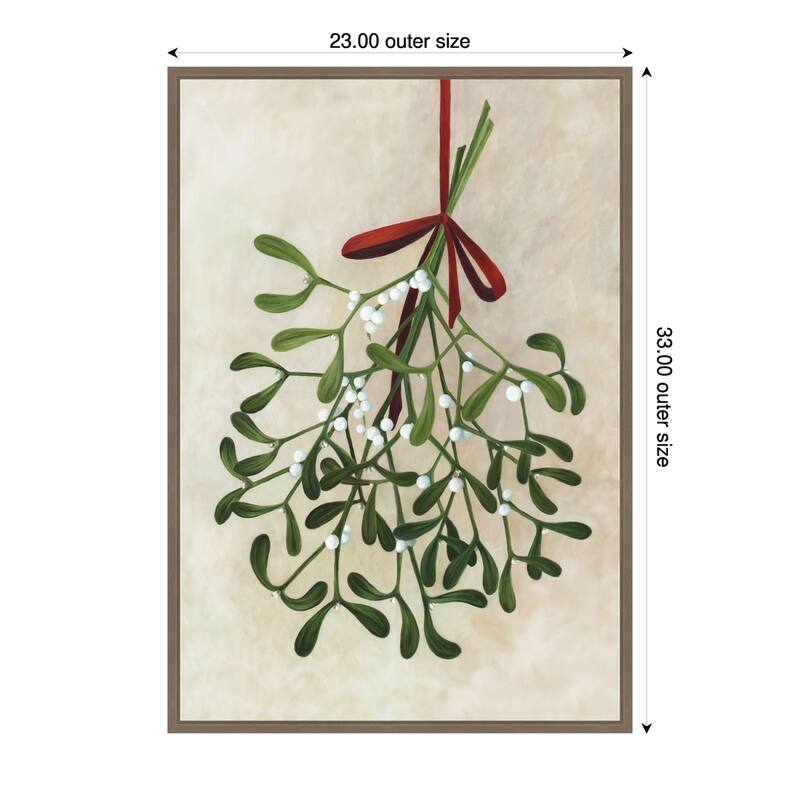 Mistletoe bouquet with bow by Rosana Laiz Blursbyai (23 x 33 in.), Framed Canvas Wall Art Print - Sylvie Dark Gold