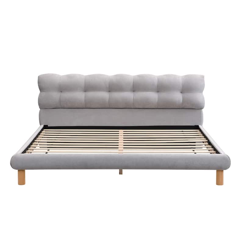 Chenille Platform Bed Upholstered Bed with Creativity Headboard