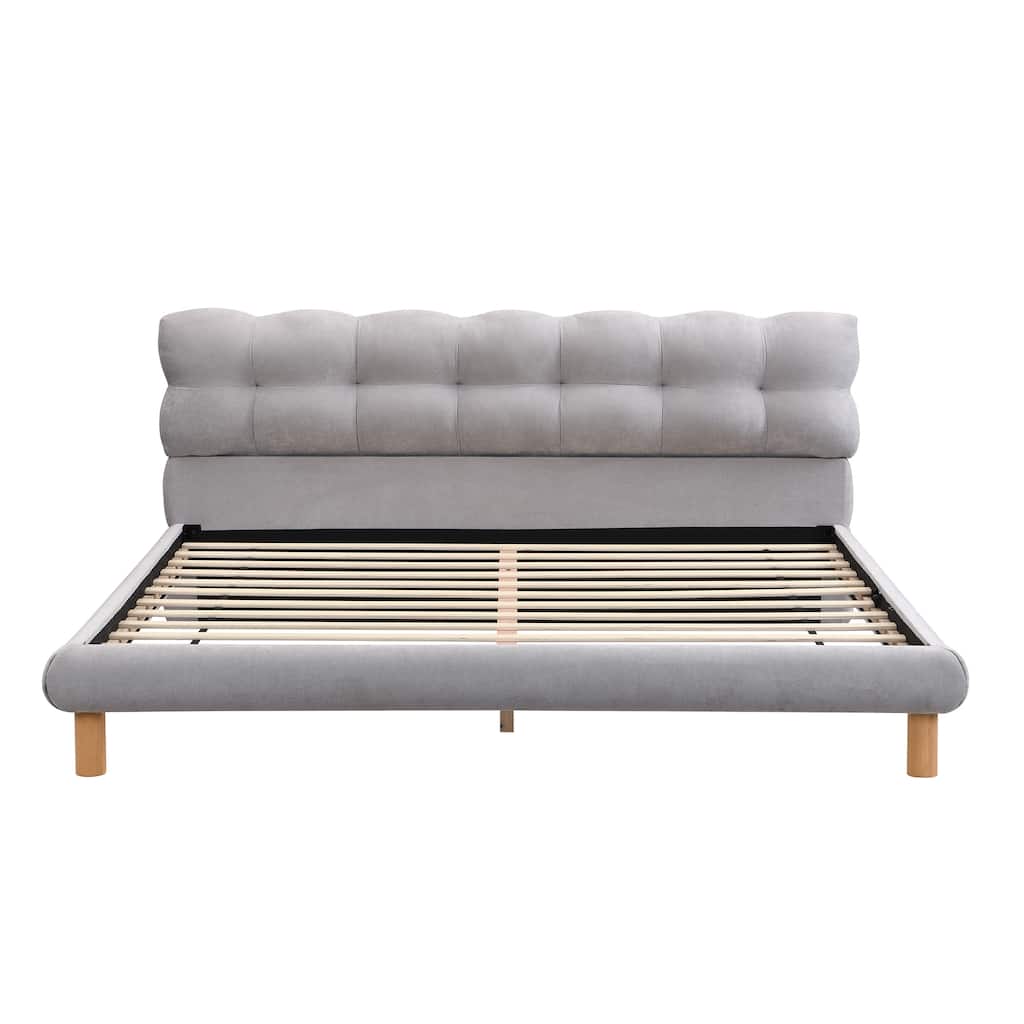Chenille Platform Bed Upholstered Bed with Creativity Headboard