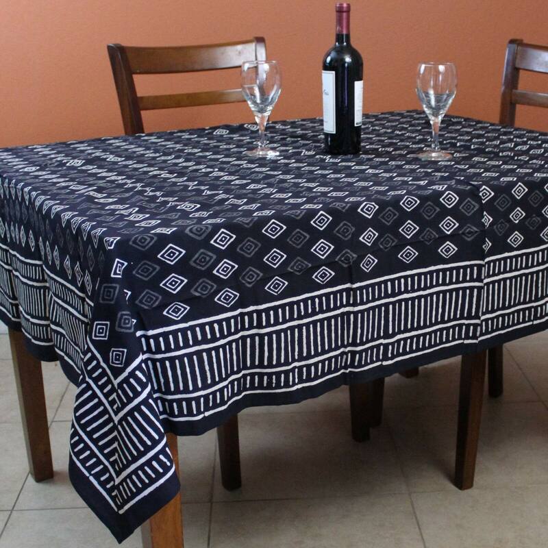 Cotton Block Print Dabu Geometric Tablecloth Collection - 72 x 72 inches