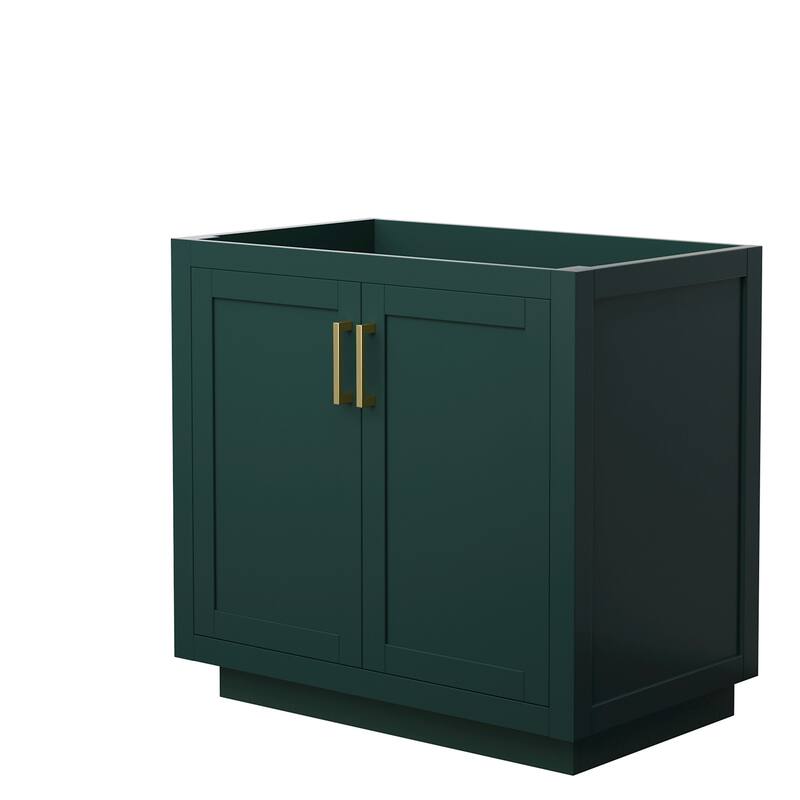 Wyndham Collection Miranda 36" Single Free Standing Vanity Cabinet - Green / Brushed Gold Hardware