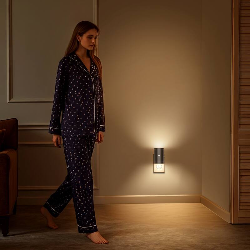 YANSUN Set of 2 Plug-in Motion Sensor Night Lights, Black Half-Moon Wall Lamps, 3000K Warm Light, Sliding Dimmer, ON-OFF-AUTO