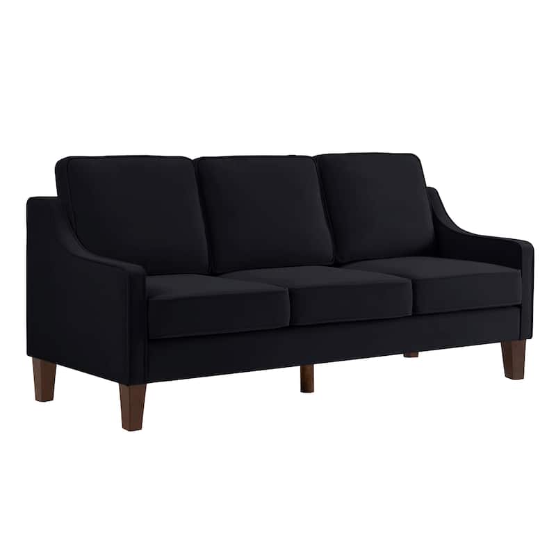 Modern 74" Velvet 3-seater Upholstered Sofa with Scooped Armrest and Removable Cushions for Living Room