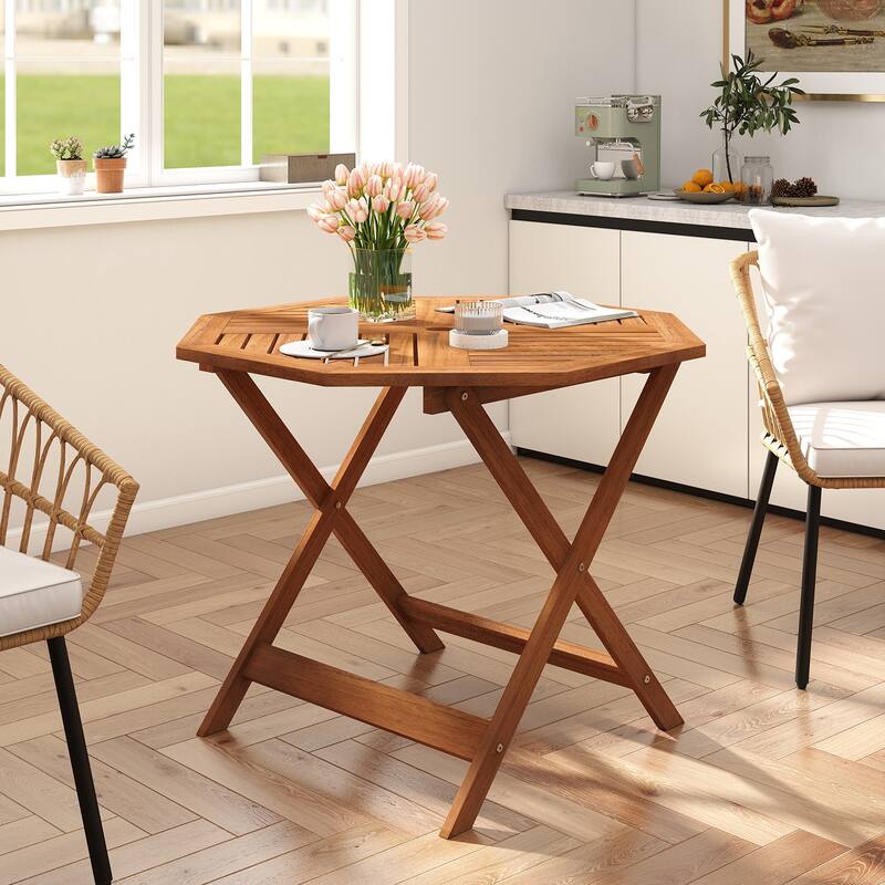 Gymax 35.5'' Solid Wood Patio Dining Table w/1.97'' Umbrella Hole