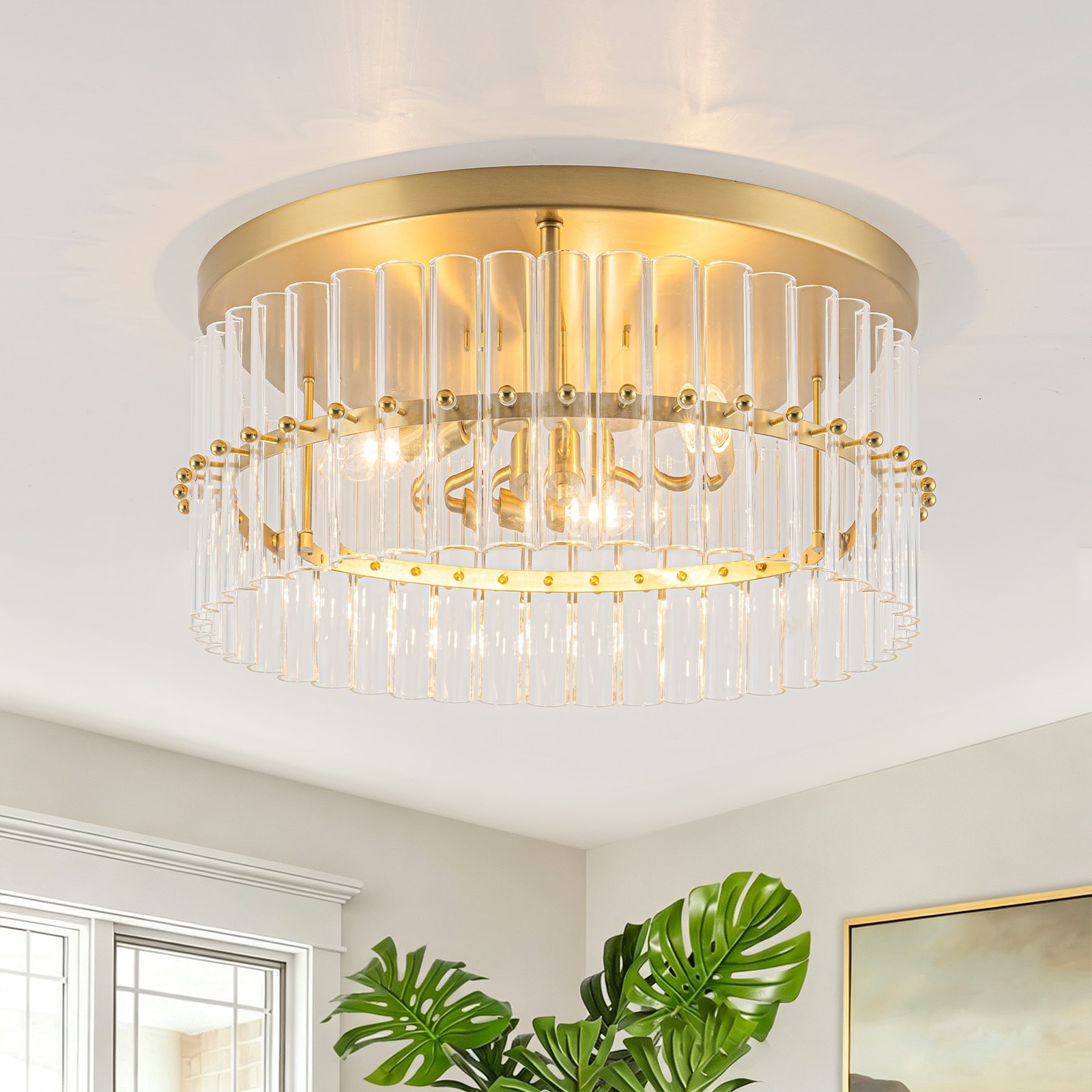 18 in. 3-Light Modern Brushed Gold Flush Mount Ceiling Light with Clear Glass Shade - 18.1 in. Dia x 8.7 in. H