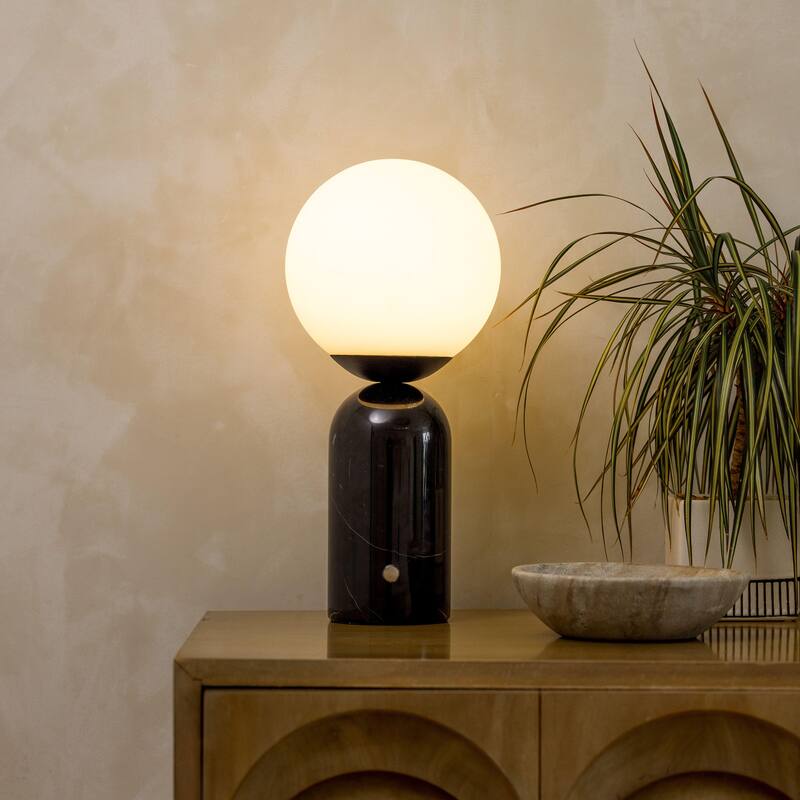 Brightech Mila Tall 15 in. Classic Black Mid-Century Modern Integrated LED Bedside Table Lamp with Built-In 3-Way Dimmer