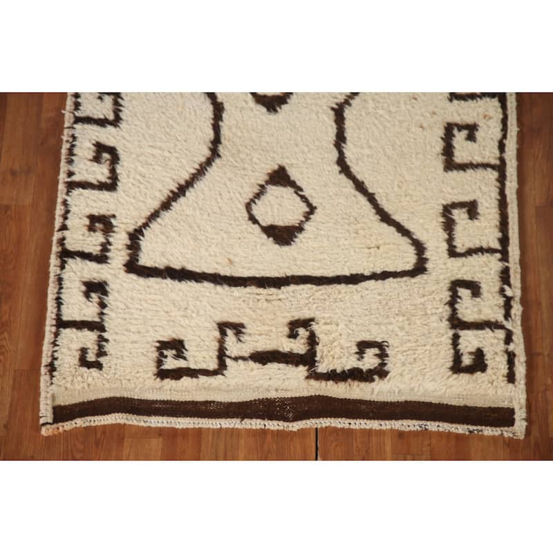 Anatolian Beige Turkish Runner Rug Handmade Geometric Wool Carpet - 3'6"x 12'4"