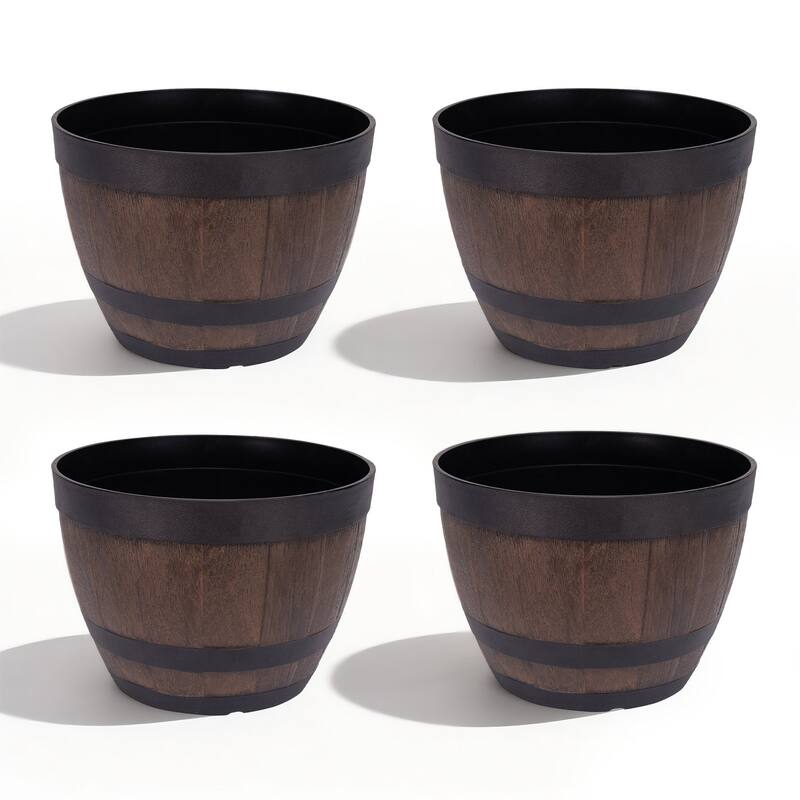 Javlergo 4 Pack 11.3" Plastic Planter with Drainage Holes Black Saucers for Outdoor Gardens and Indoor Decorations