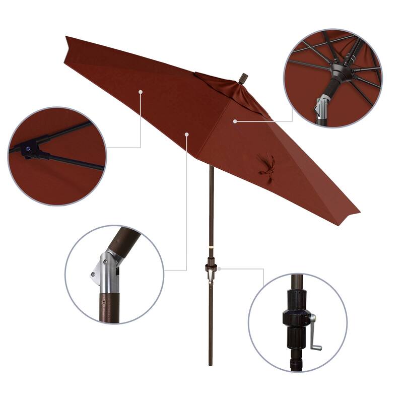 California Umbrella 9' Rd Patio Umbrella Bronze Aluminum Frame Fiberglass Ribs Crank Lift Collar Tilt Sunbrella