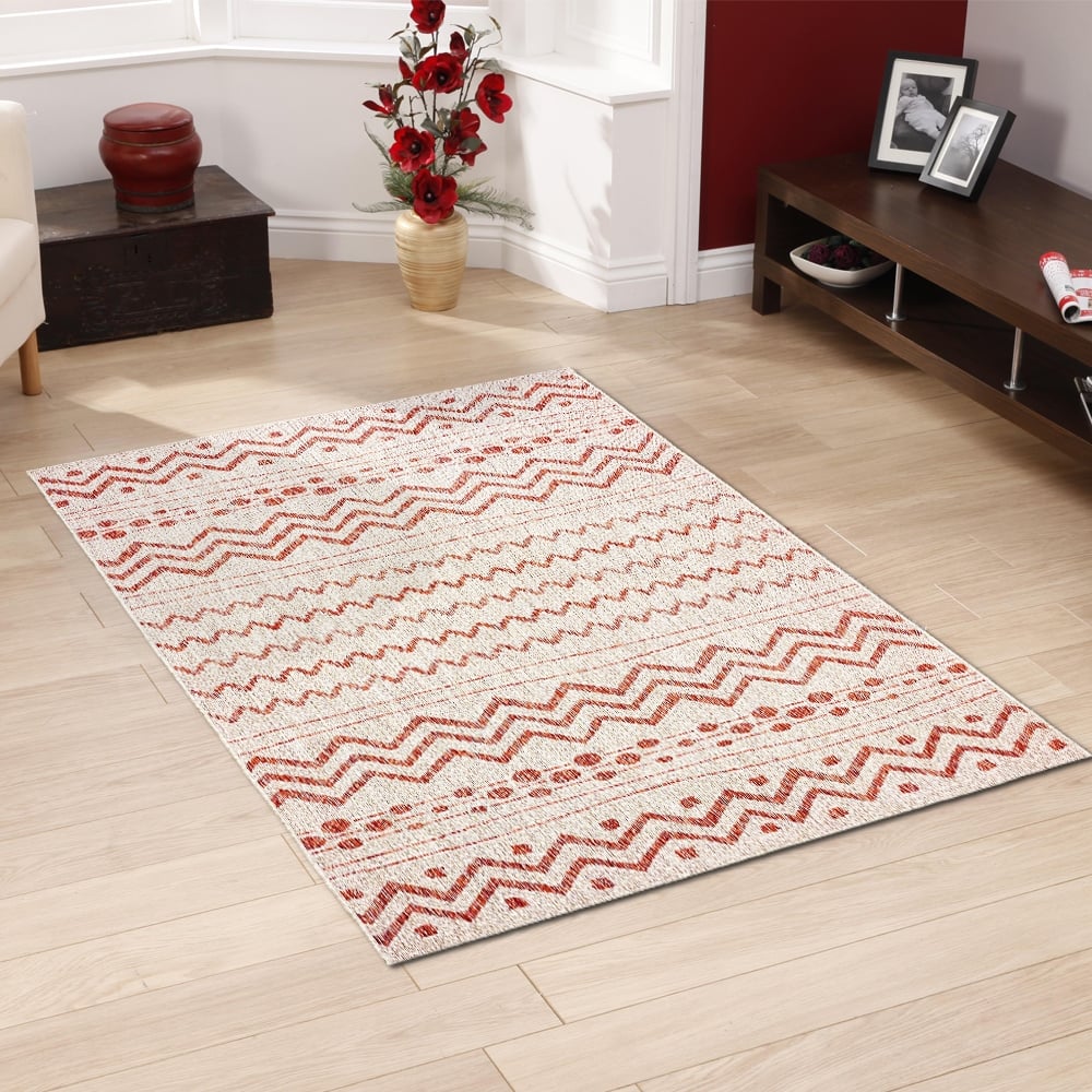 Sevita Sadie Bohemian Striped Beige/Red Durable Performance Indoor/Outdoor Area Rug