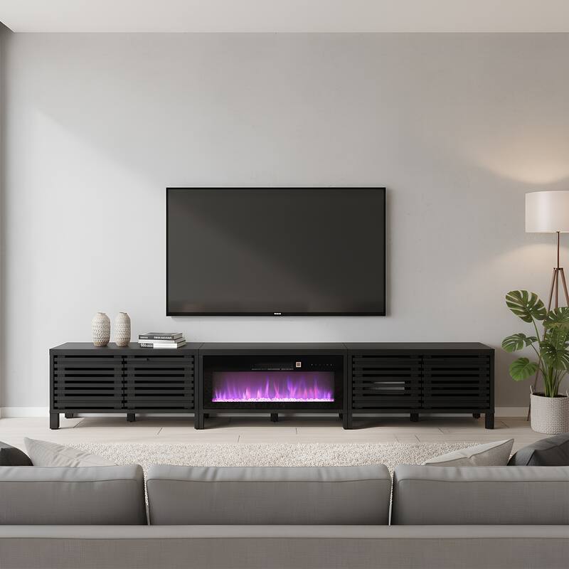 115" Modern Black Electric Fireplace TV Stands for TV's up to 120" with Remote