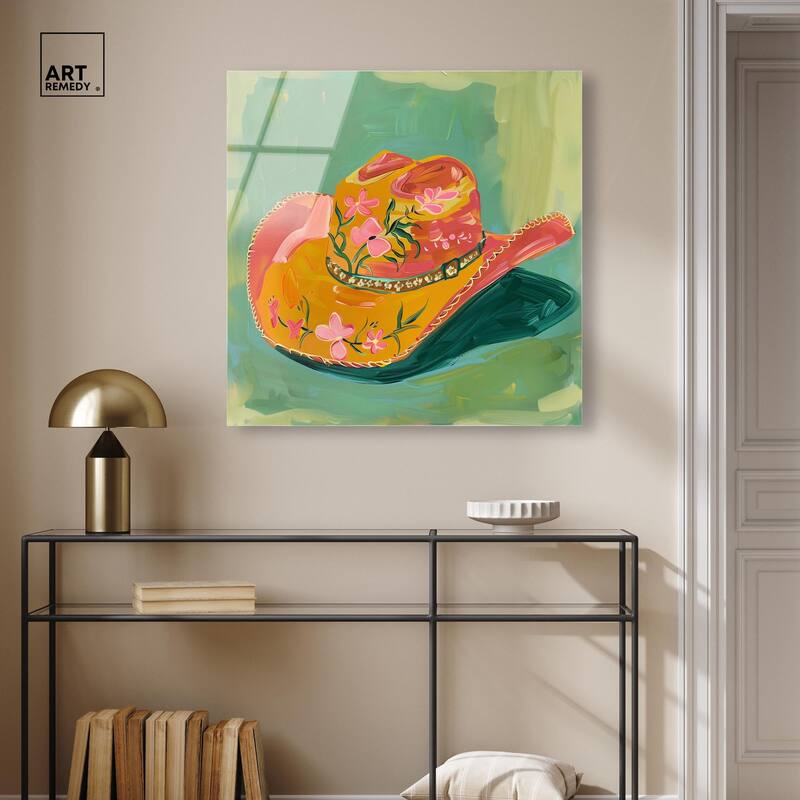 Wildflower Cowboy Hat Acrylic by Art Remedy, Ready to Hang