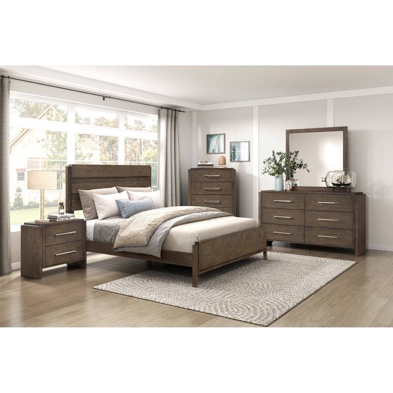 Classic Dark Walnut King Bed - Solid Rubberwood Frame with Headboard & Footboard