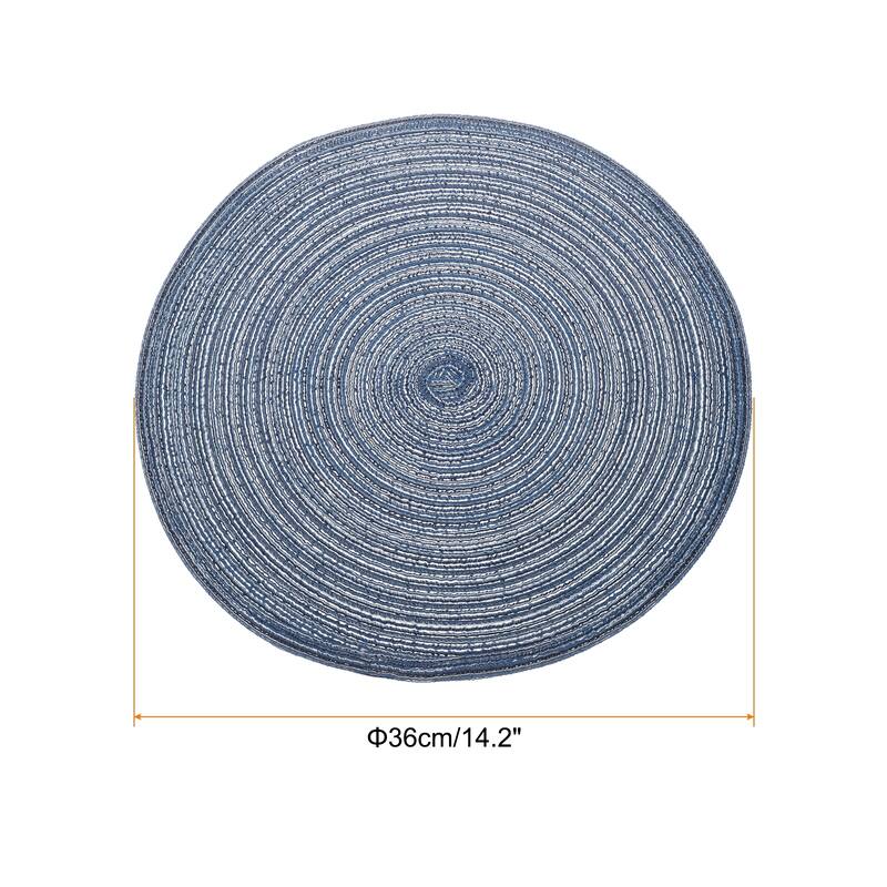6pcs Round Braided Placemats Non-Slip Washable Round Table Mats - Dark Blue - 14.2"