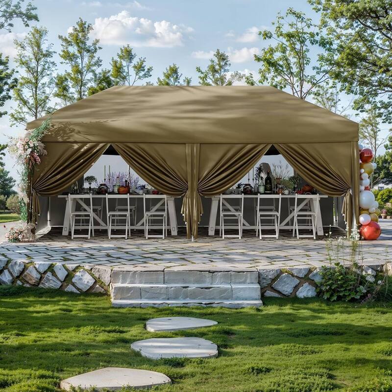 10x20 Pop Up Canopy Tent Outdoor with 6 Removable Sidewalls - Brown