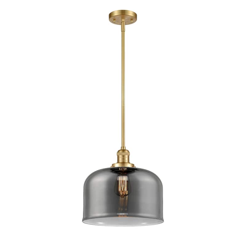 Innovations Lighting Franklin Restoration Bell - 1 Light 12" Stem Hung Mini Pendant - Satin Gold/Light Smoke