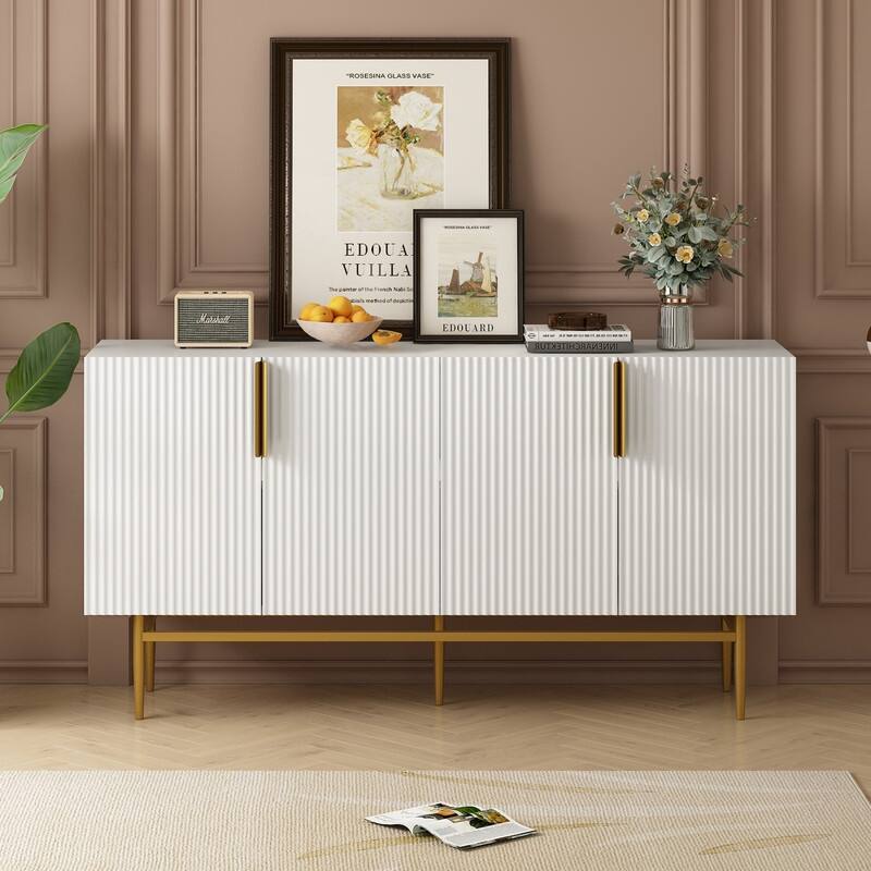 Modern Accent Cabinet with 4 Doors and Adjustable Shelves, Sideboard Buffet Storage Cabinet for Living Room, Entryway