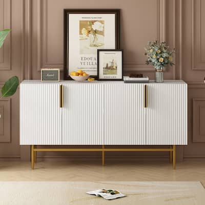 Modern Accent Cabinet with 4 Doors and Adjustable Shelves, Sideboard Buffet Storage Cabinet for Living Room, Entryway