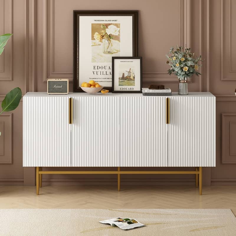 Modern Accent Cabinet with 4 Doors and Adjustable Shelves, Sideboard Buffet Storage Cabinet for Living Room, Entryway