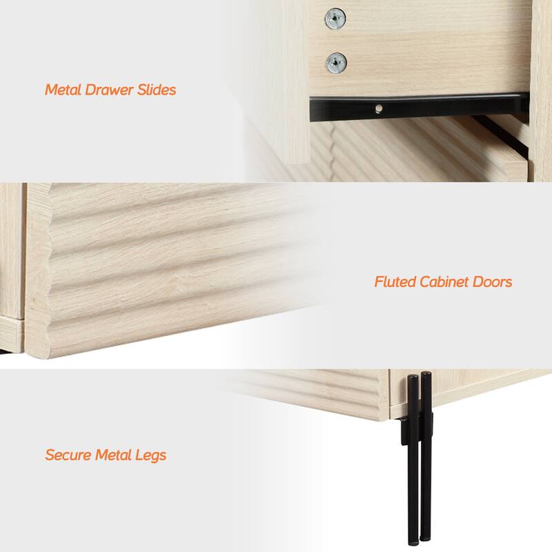 WAMPAT 2 Pcs Bedroom Set, 6 Drawer Dresser And Nightstand Set For Bedroom,Hidden Handles, Reed Pattern & Double Chopsticks Legs