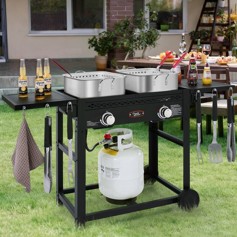 Royal Gourmet PFC100 Outdoor Propane Deep Fryer with Dual Tank, Two 16 QT Aluminum Pots with Baskets