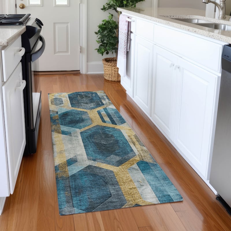 Premium Washable Super Soft Contemporary Glam Mayfield Rug - Teal - 2'3" x 7'6"