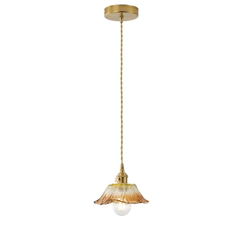 Modern 1 Light Gradient Amber Glass Pendant Light Electroplated Brass Ceiling Fixture