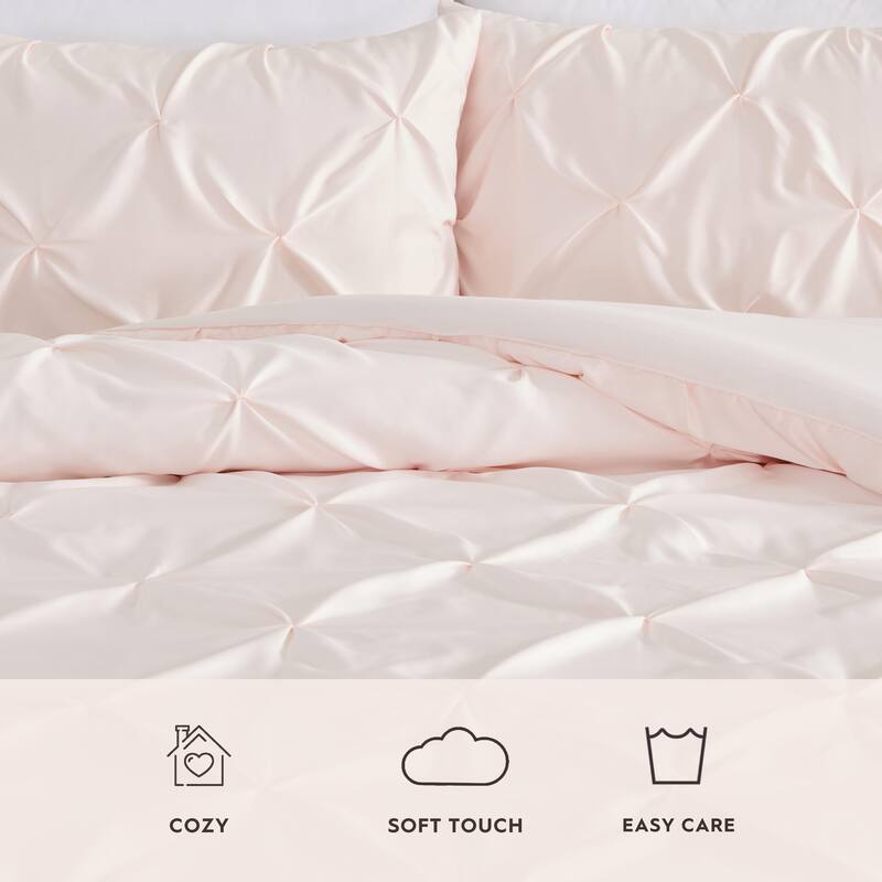 Laura Ashley Solid Satin Pintuck Reversible Comforter Set 