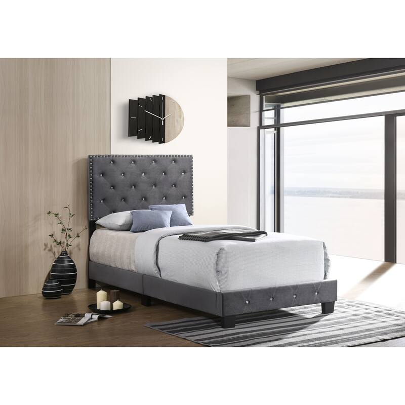 Twin Size Velvet Platform Bed with Sturdy Frame and Easy Assembly