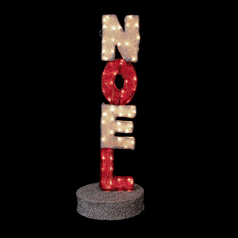 39" Lighted Red and Silver Noel Outdoor Christmas Sign Decoration