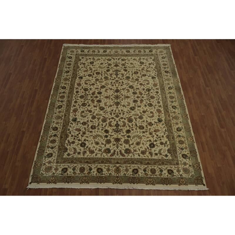 Hand Knotted Oriental 100% Wool Carpet Traditional Floral Beige & Ivories Kashan Area Rug - 11' 3'' X 8' 9''