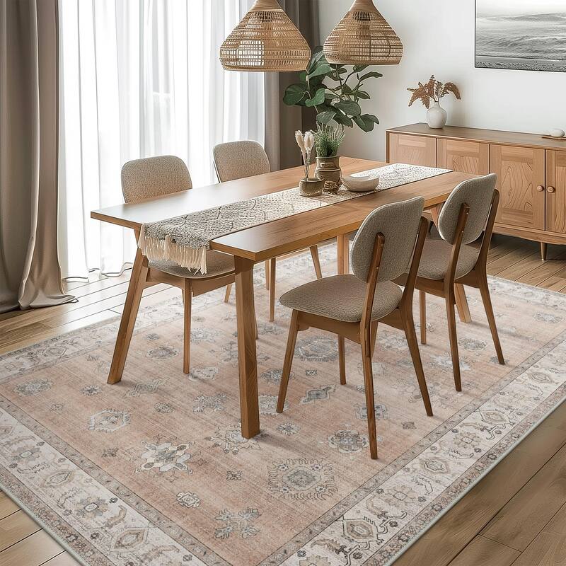 Mcow Vintage Floral Low-Pile Machine Washable Non-Slip Area Rug