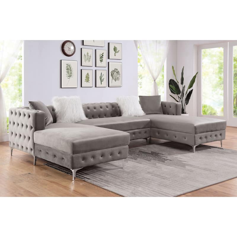 Delfinia Contemporary Fabric Upholstered Tufted Sectional by Furniture of America - Grey