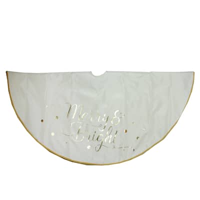 48" Ivory White Merry and Bright Christmas Tree Skirt - 48