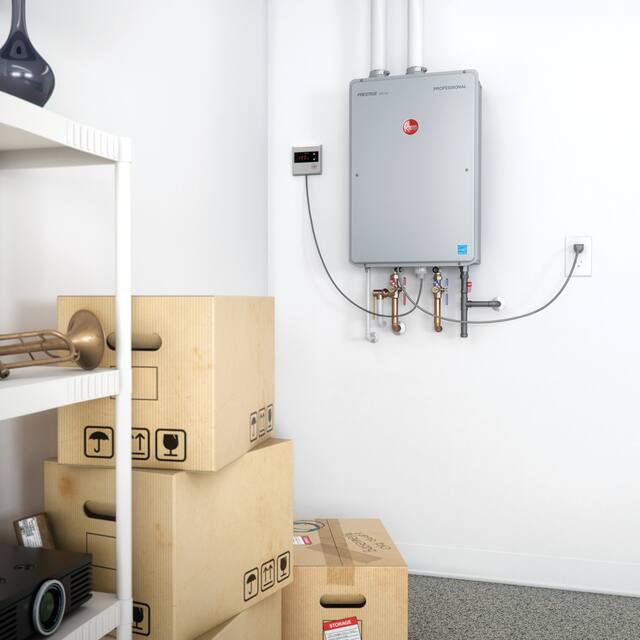 Rheem Prestige Condensing 9.5GPM Indoor Natural Gas Tankless Water Heater - 19x10x28