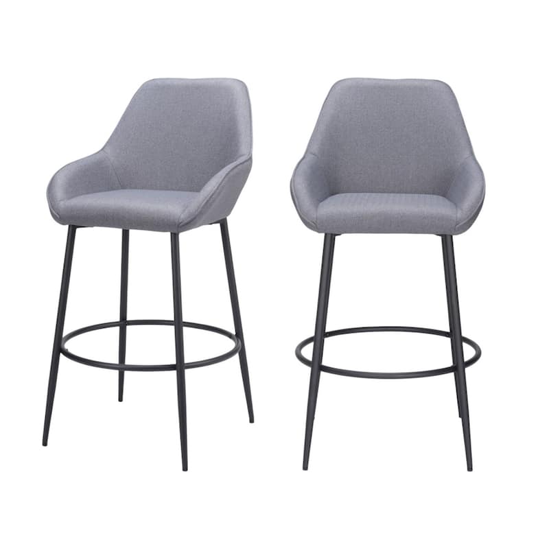 Set of Two 30" Gray And Black Fabric And Steel Bar Height Bar Chairs