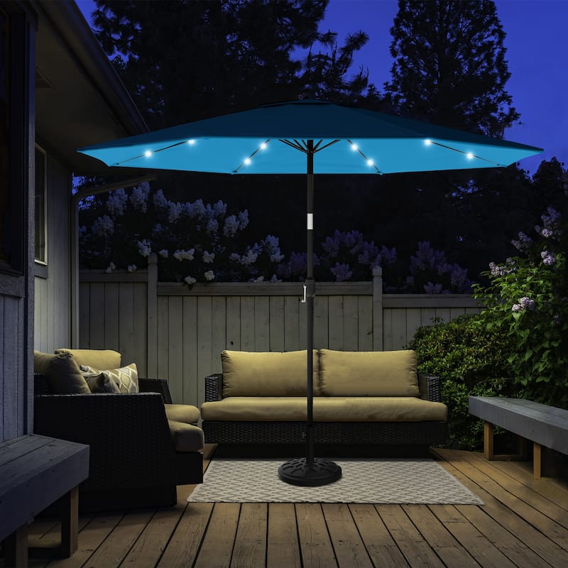 Patio Umbrella with Lights - 10 ft Outdoor Sun Shade Canopy with 32 Solar LEDs by Pure Garden (Bright Blue) - Bright Blue