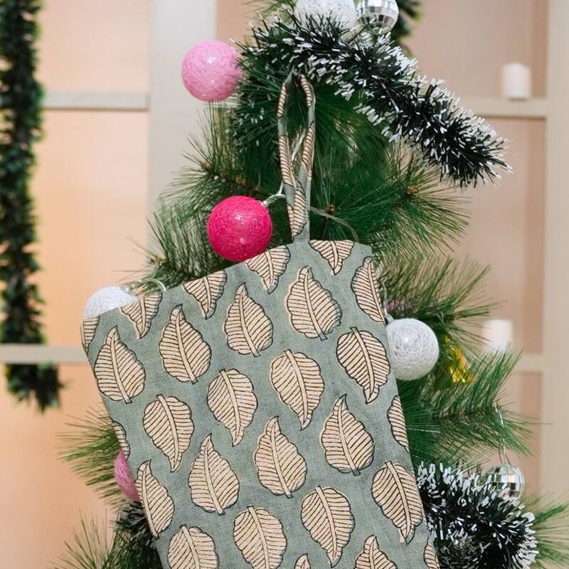 Fabdivine Linen or Cotton Hand Block Home Decorative Christmas Stockings - 16"X6.5"