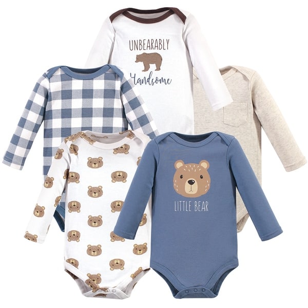 slide 1 of 1, Hudson Baby Infant Boy Cotton Long-Sleeve Bodysuits 5pk, Little Bear 12-18 Months - Little Bear 5-Pack